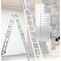 4.7M A- FRAME Aluminium Multi-Purpose Folding Ladder 15.4FT With 2 Scaffold Working Platform Combination  14 in 1 Ladder