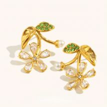 La. Muses Luxury Shiny Cubic Zirconia Flower Stainless steel Women's Earrings PVD Gold-plated Trendy Design Jewelry Gift