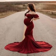 Maternity's Short Sleeve Dresses Sexy V Neck Gown Maxi Long Photography  for Pregnant Women Pregnancy Photo Shoot