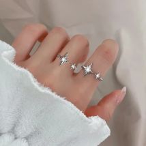 PANJBJ 925 Sterling Silver Four-pointed Star Shining Zircon Ring High-end Personalized Opening Adjustable Jewelry