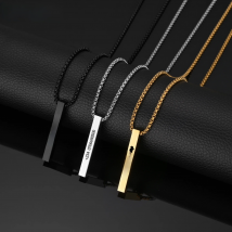Atoztide New Engraved Date Necklaces Name for Women Stainless Steel Thick Chain Custom Pendant Bar DIY Jewelry Birthday Gifts