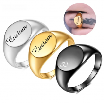 Personalised Initial Engrave Custom Stainless Steel Round Signet Blank Plain Ring Band High Polished U.S.Size