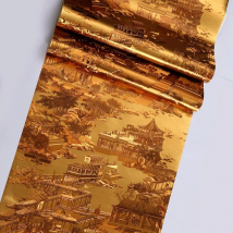Golden 3D Qingming Shanghe Map Wallpaper Hotel Box Maid Map Wall Stickers Home Decoration Retro New Chinese Gold Foil Wallpaper