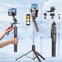 MEUYAG Selfie Stick Tripod with 1708mm Long Monopod Fill Light, Bluetooth Remote, 360° Rotation, 1/4 Interface, for mobile phone