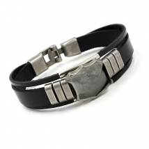 New Men's Leather Bracelet with Hot ROUTE66 60s Road Sign Motorcycle Biker Rider Black Bangles Males Jewelry