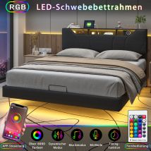 Letto matrimoniale Aura in legno, letto imbottito, spazio contenitore, testiera letto con ricarica USB, letti contenitore 140x200 cm, senza materasso