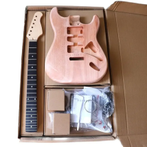 Electric Guitar Body & Neck Kit Okoume Wood Barrel Maple Neck 22 Frets White Pickguard Unfinished Project DIY Guitar Parts