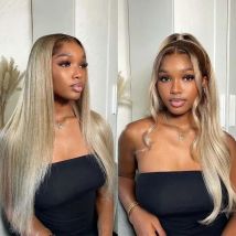 Ash Blonde Transparent Lace Frontal Wigs Pre Pluck Honey Blonde Ombre Colored Lace Front Wig Wavy Human Hair With Brown Roots