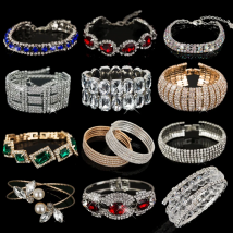 AINAMEISI Fashion Women Crystal Wedding Bracelets & Bangles Full Shiny Rhinestone Bride Love Charm Link Chain Bracelet Jewelry