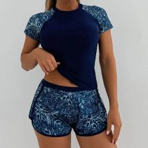 Women's Swimsuit Tankini Set Female Short Sleeve Swimwear 2025 Surfing Sports Pool Beachwear Two-Piece Bathing Suits With Shorts