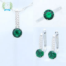 925 Silver Jewelry Set Natural Green Round Emerald Ring Earrings Pendant Necklace Open Ring for Woman Birthday Gift