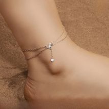 CYCUFF 925 Sterling Silver Exquisite Anklets Hollow Inlaid Love Zircon Double Anklet Women Charm Jewelry Fine Birthday Party DIY