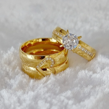 Love Bands Heart CZ diamond Wedding Band Couple Engagement Rings 3pcs Sets for Men And Women Alliance 24k gold plated jewelry