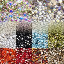 QIIY 1440pcs Mix Size SS3-SS20 Glass FlatBack Rhinestones Crystal Non-Hotfix Gold Glitter Strass for DIY Nail Art Accessories