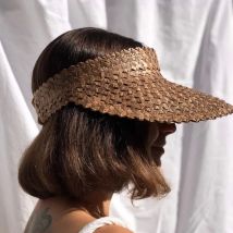 Cappello visiera parasole in rattan per donna VISORE LEAF PALM naturale Tesa larga Berretto da sole Ragazza Parasole Cappello estivo da spiaggia in paglia Cappello da vacanza derby