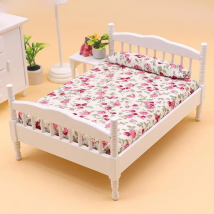 1/12 Dollhouse Wooden/Iron Mini Single/Double Bed Home Bedroom Furniture Toy Living Room Furniture Model Handmade Toy