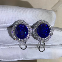 Gica Gema 100% 925 Sterling Silver Earrings For Women Round Sapphire High Carbon Diamonds Gemstone Ear Studs Fine Jewelry Gifts