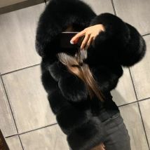 Imitation Fox Fur Long Sleeve Fur Coat Short Hooded Faux Fur Coat Stitching Women's Coat