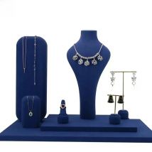 Jewelry Display Stand Ring Earrings Bracelet Necklace Stand Blue Fabric Set Combination Sample Exhibition Display Props