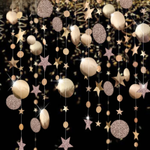 4M Champagne Gold Glitter Star Round Paper Garland Birthday Wedding Bachelorette Party Decorations Anniversary Backdrop Decor