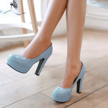 SGESVIER Women Pumps 2021 Spring New Elegant Casual Dress Shallow Mouth Round Head Square High Heels Lady Shoes Size 31-47 OX076