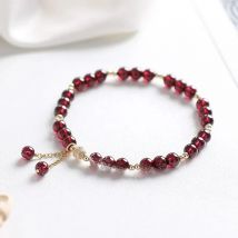 14k Gold Plated Natural Garnet Crystal Stone Beaded Strand Thin Bracelets for Women Girls Fine Jewelry Official-website YBR316