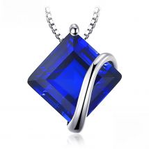 JewelryPalace 3.3ct Square Created Blue Sapphire 925 Sterling Silver Pendant Necklace for Women Gemstone Fine Jewerly No Chain