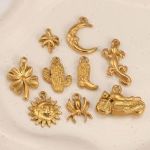 3Pcs Coconut Palm/Boots/Spider/Sun/Cactus Charm Stainless Steel Tropical Desert Pendant for Necklace Bracelet DIY Jewelry Making