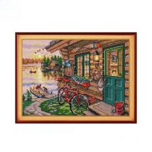 Riverside hut cross stitch kits DIY dusk landscape 14CT 11CT canvas printing embroidery set needlework home decoration painting