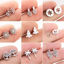 SMJEL Bohemia Snowflake Earrings Women Girls Fashion Stainless Steel Leaf Pineapple Flower Stud Earings Tree Jewelry pendientes