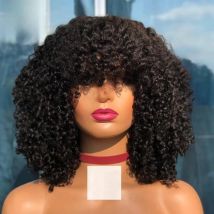 200 Density Afro Kinky Curly Wig Human Hair With Bangs Remy Brazilian o Scalp Top Bang Wig Short Afro Bob Wigs Glueless luffywig