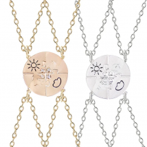 4-piece Set Best Friend Friendship Necklace Sun Moon Cloud And Star Inlaid Rhinestone Stitching BFF Pendant Fashion Jewelry Gift