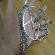 Fashion Large 4''  Pentagram Pentacle in Circle Stainless Steel Necklace with 32'' Chain UNISEX Wiccan Pagan