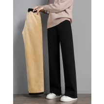 Women Warm Winter Plush Thick Pants Lambskin Cashmere Trousers High Waist Cotton Fleece Loose Female Wide Leg Pants PELEDRESS