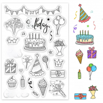 Happy Birthday Clear Silicone Stamps Cake Flowers Balloons for Card Making Decoration and DIY Scrapbooking Photo Decor