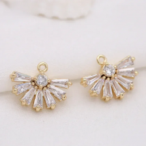 14k Gold Color Plate Brass and Zircon Fan Shaped Exquisite Earring Pendant Component For Jewelry Making Supplies DIY Accessories
