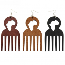 VOIKUKKA Jewelry Laser Cutting Wooden Comb Hollow Out Africa Map Pendant Creative Afro Earrings For Women Gifts Accessories