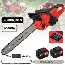 Motosega elettrica a batteria senza spazzole da 16 pollici con maniglia antiscivolo per oliatore automatico con 2 batterie adatta per potatura da giardino