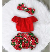 Sweet Toddler Baby Girl Kid Straped Ruffle Red Tops Shorts/Pants Headwear Sunsuit Clothes Summer Girls Clothing Set