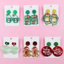 Custom Popular Christmas Dangle Earrings Texas Santa Claus Dinosaur Turkey Gingerbread Cat Acrylic Earrings Jewelry for Women