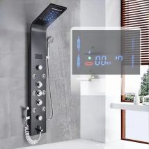 Black Bathroom Shower Panel SPA Massage Jet Shower Column LED Display Stainless Steel Shower System