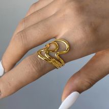 Uworld Stilvolles, einzigartiges Design, 18 Karat Gold, Edelstahl, gewellt, unregelmäßiger hohler Öffnungsring, personalisierter Schmuck für Frauen