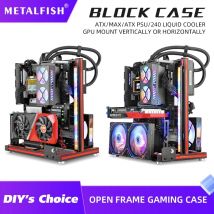 METALFISH BlockCase Aluminium-Gehäuse mit offenem Rahmen, unterstützt ATX/M-ATX, Mainboard-GPU-Halterung, horizontal 240-Wasserkühler, Gaming-Schrank