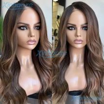 Right Side Part Human Hair Body Wavy Dark Bown Highlight Glueless 13x6/360 Full Lace Wigs With Bleached Knots 5x5 Silk Top Wigs
