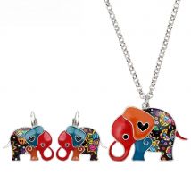 Bonsny Enamel Alloy Cartoon Elephant Earrings French Clip Necklace Collar Animal Jewelry Sets For Women Girls Teens Gift Bijoux