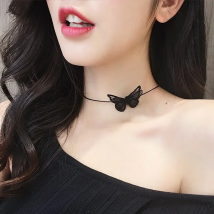 2020 New Simple Women goth Necklace Super Fairy Tale Black Butterfly Necklace Lock Lace choker Necklace for Women Banquet Gift