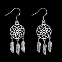 Hot high quality 925 Sterling Silver Dream catcher feathers earrings for women fashion party wedding accessories Jewelry gifts