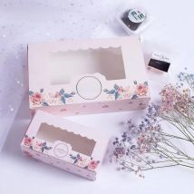 10Pcs Paper Gift Box With Window Wedding Party Pink Rose Wreath Kraft BagCake Food Packaging Candy Cookies Cupcake