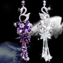Car Pendant HighGrade Swan Diamond Female Automobile Rearview Mirror Hanging Ornaments Double-sided Crystal Inlaid Element Decor