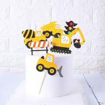 Cake Topper Plane Excavator Bulldozer Truck DIY Cake Cupcake Toppers Men Happy Birthday Party Traffic Light Dessert Decor Flags
